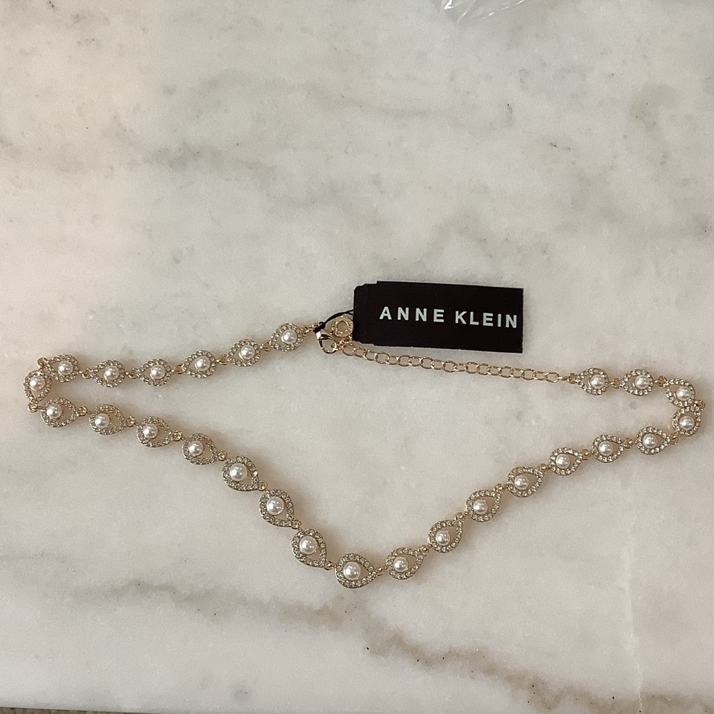 Anne Klein Goldtone Pearl-Link Choker Necklace, Brand New
